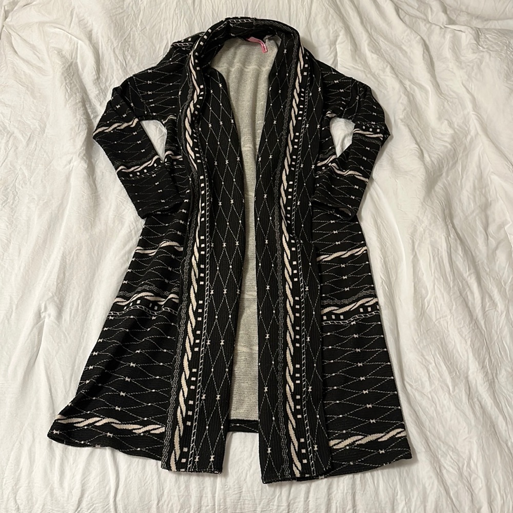 Si Style Longline Boho Tan and Black Print Cardigan